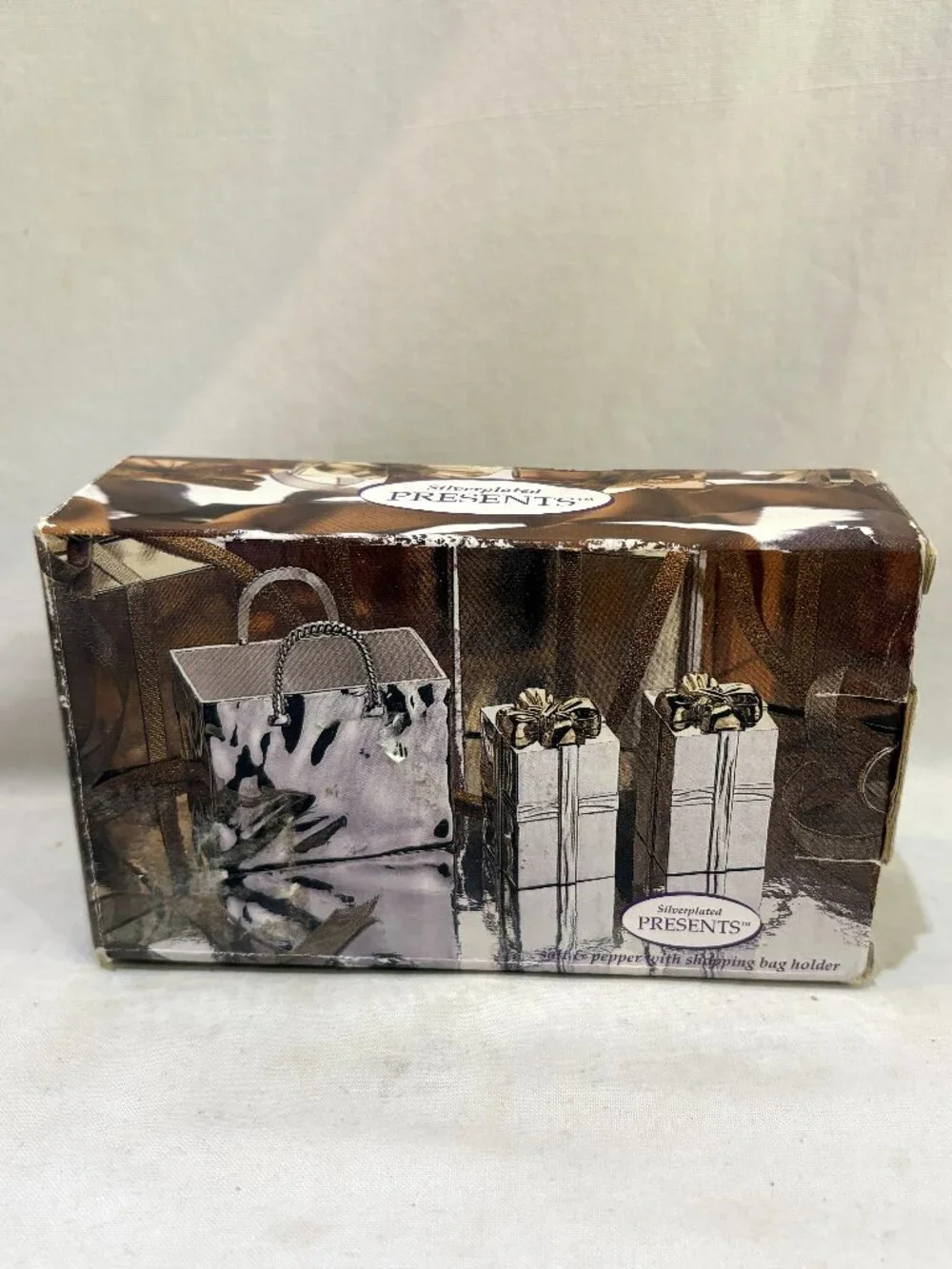 VTG 1998 Godinger Silver Plated Gift Bag Gift Boxes Salt & Pepper Shaker Set NIB